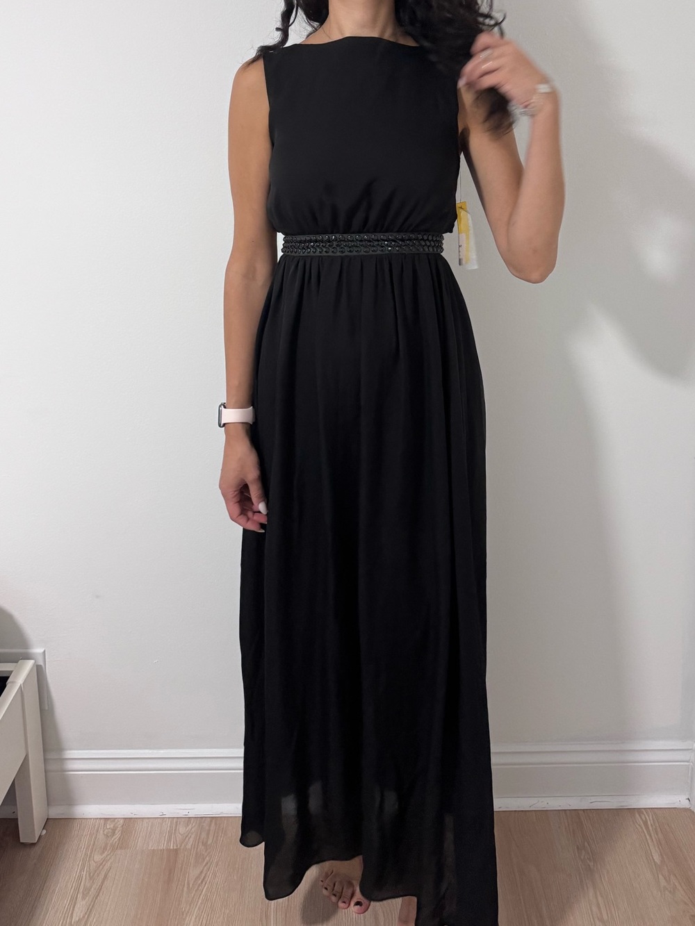 Alice + Olivia Black Sleeveless Maxi Dress with Embellished Waistband